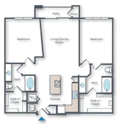 Floor plan for 2 beds, 2 baths, 1139 sqft